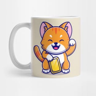 Lucky Cat Holding Gold Cartoon Mug